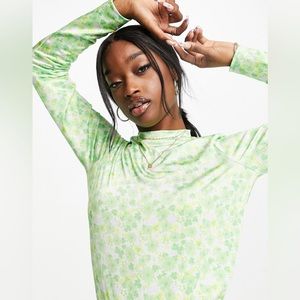 ASOS DESIGN slinky long sleeve top in green floral size us 12